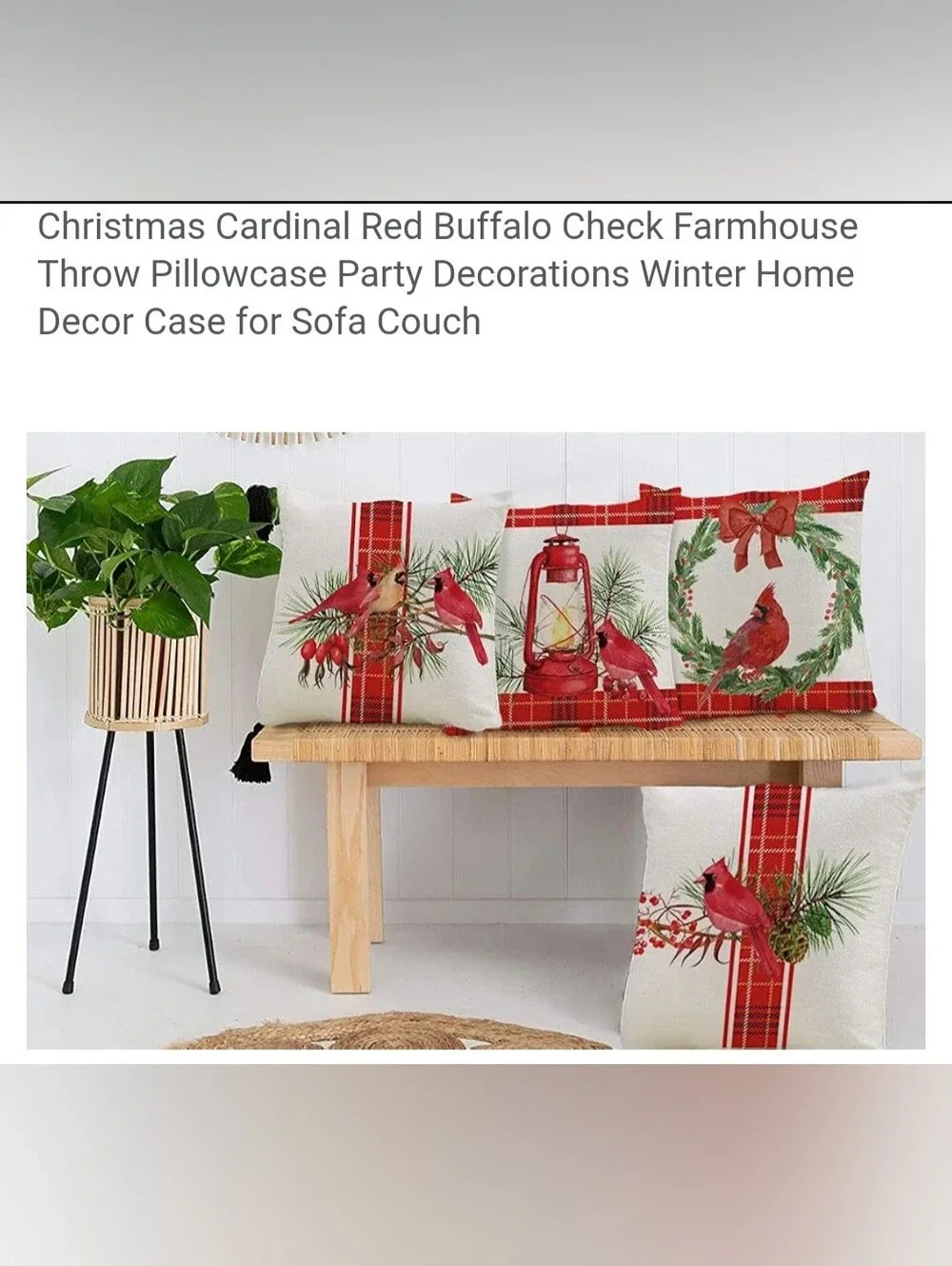 Christmas Pillow Covers 18 x 18 Inch Set of 4 Christmas Cardinal Red NEW